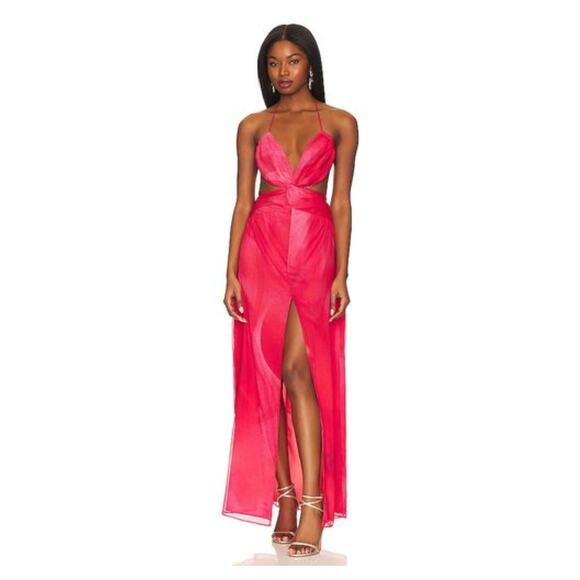NBD Strappy Maxi Dress Halter Neck Open Back Formal Party Gala Prom Abstract S - Picture 1 of 13